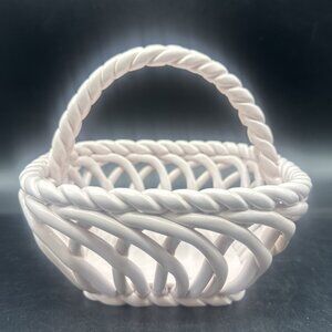 Grace's Pantry Light Pink Ceramic Square Handled Woven Braided Basket 6.5”